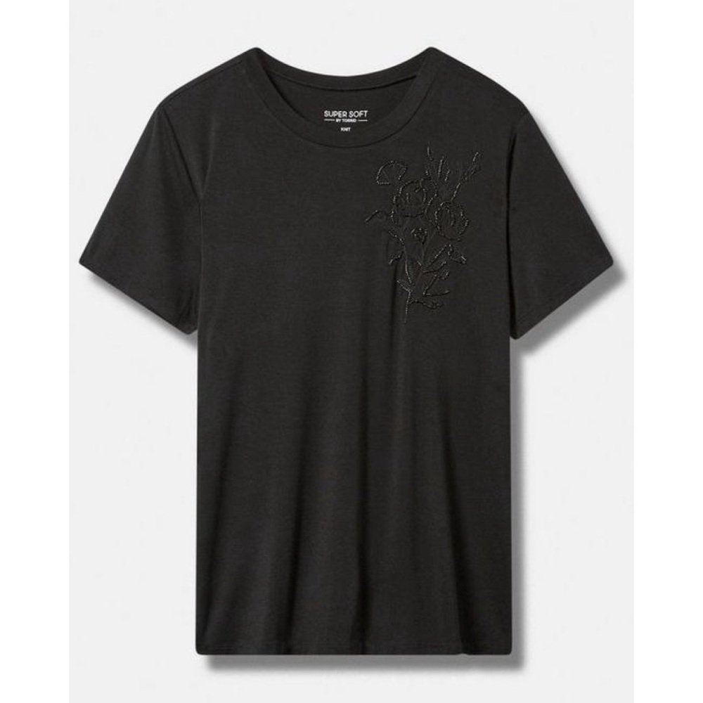 Torrid Line Beaded Botanical Perfect Super Soft Crew Neck Tee